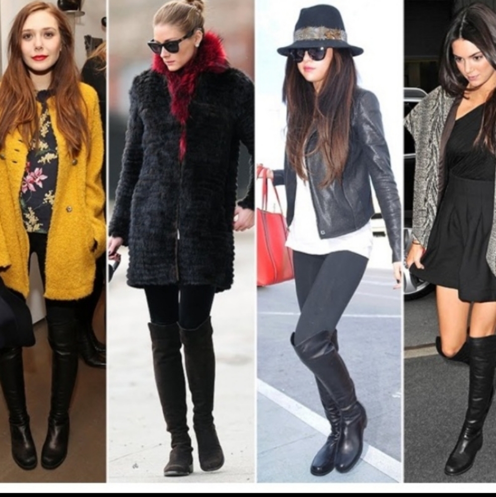 STUART WEITZMAN 50/50 Navy BLUE Suede Black Stretch Back Comfy Iconic OTK BOOT 7 - Picture 4 of 16